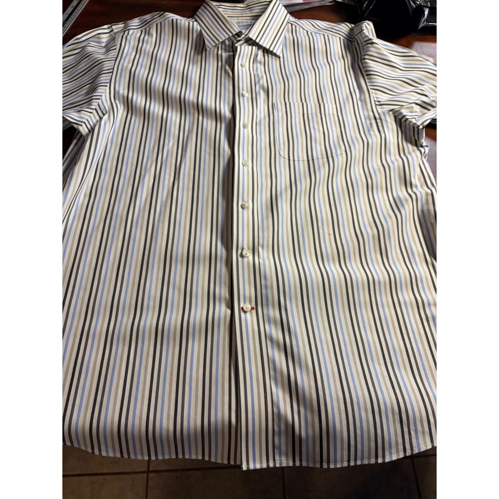 Cremieux Mens 17.5 35 Pima Cotton Non-Iron Long Sleeve Striped Button Down